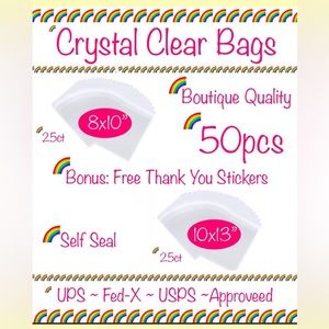 50ct Clear Bags Bundle-25ct (8x10”) & 25ct (10x13”) w/25ct Free Stickers 🌈🆕🌈